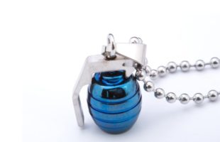 Military Style Fashion : HAND GRENADE PENDANT NECKLACE in BLUE