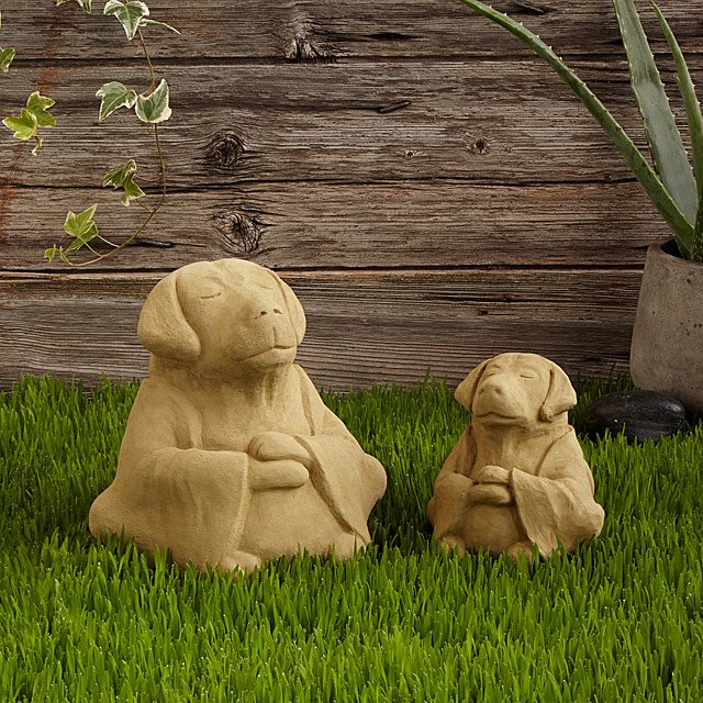 Meditative Cement Zen Dog Sculpture