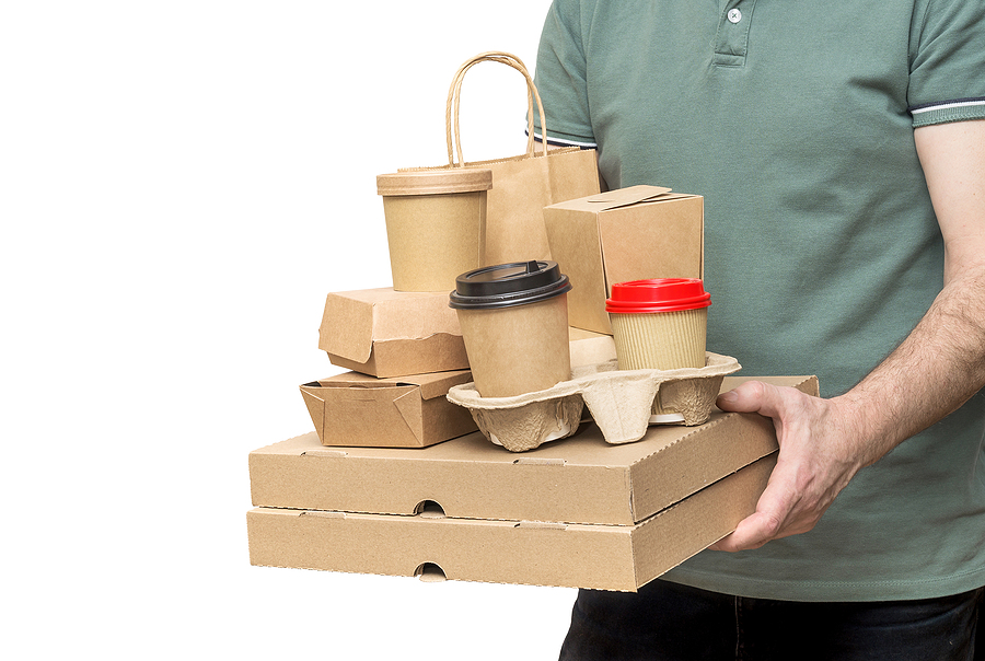 Unboxing the Future: The Evolution of Packaging Solutions Delivery Man Carries Diverse Take-out Food Containers, Pizza Box