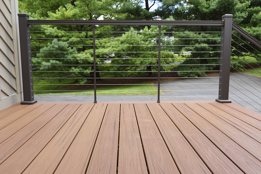New Deck with Metal Wire Railing - Composite Wood