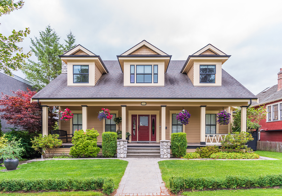 Houses in suburb at Summer in the north America. Luxury houses w