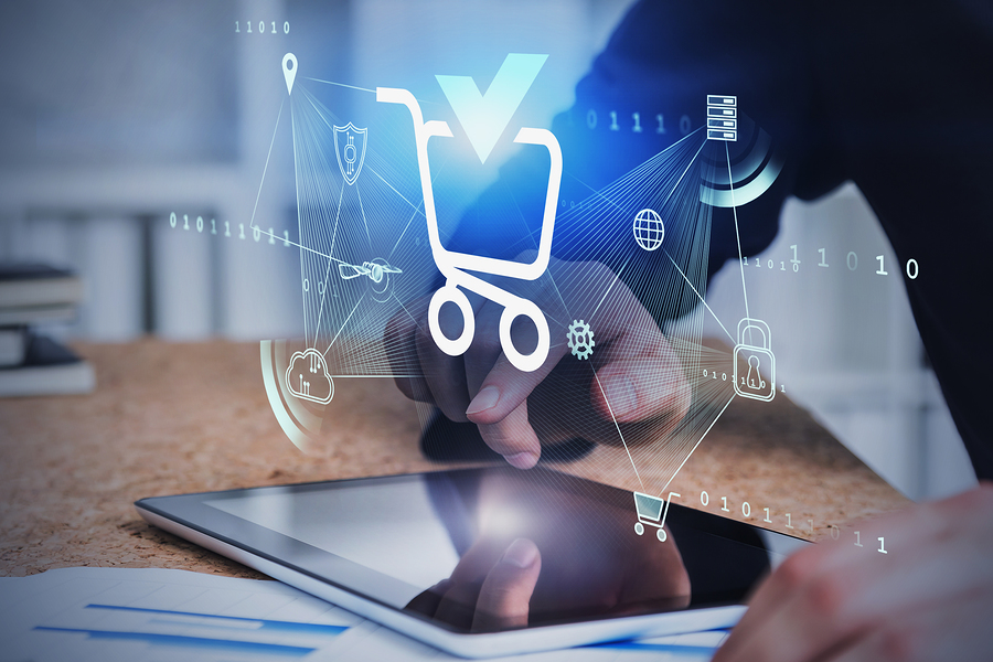 Things I Wish I Knew Before Making My First Magento Website Hands Of Man Using Tablet In Blurry Office With Double Exposure