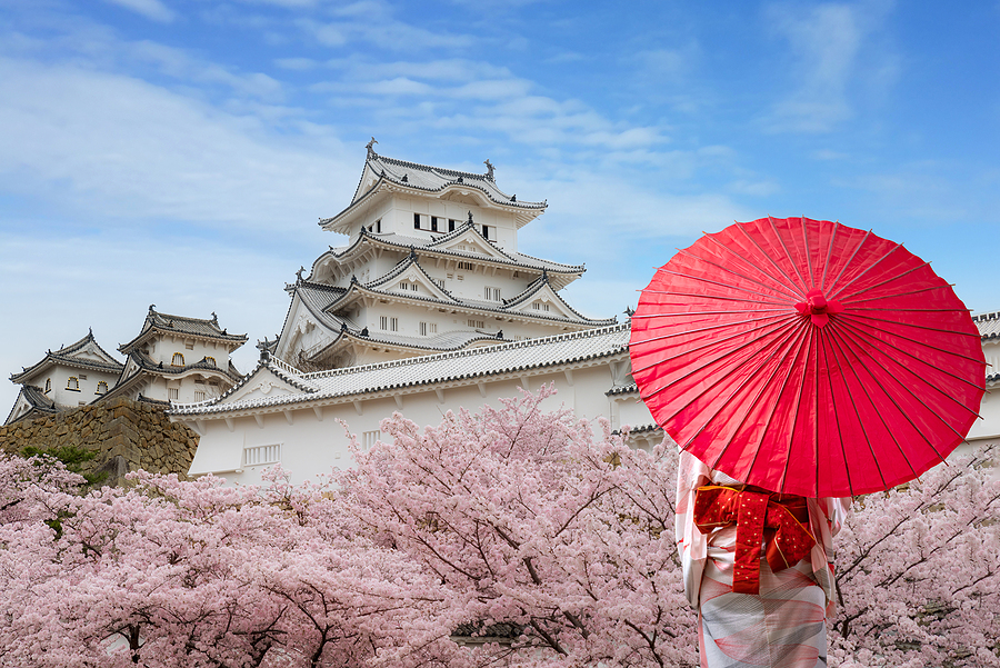 Asian Young Woman Traveller Wearing Japanese Traditional Kimono