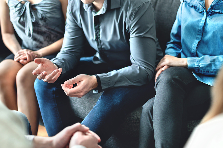 Counseling And Conversation In Group Therapy Or Meeting. Man Sha