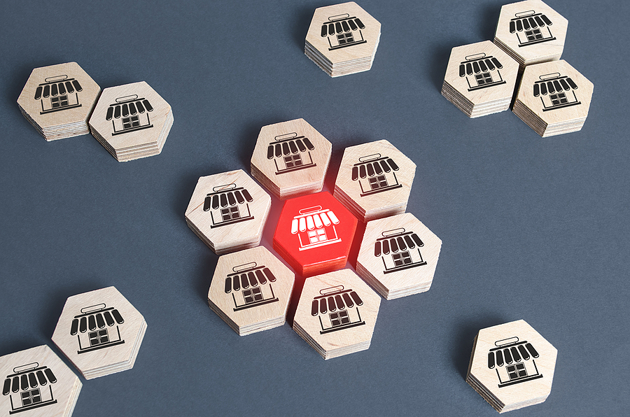Creating a Sustainable Business Model for Long-Term Success Figures With Store Symbols Are Combined Into An Assembly. Franch
