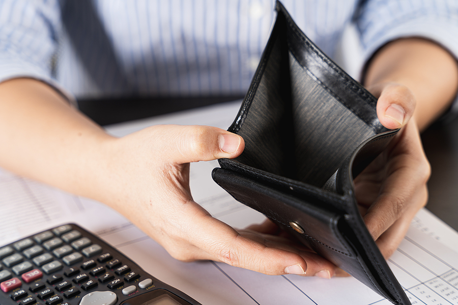 Poor Asian Woman Hand Open Empty Wallet Looking For Money Having