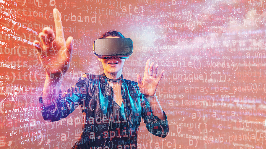 The Best Places to Find VRChat Avatars Young girl getting experience VR headset is using augmented reality eyeglasses being in virtual reality. Girl with hands up wearing virtual reality goggles. Woman touching air during VR experience