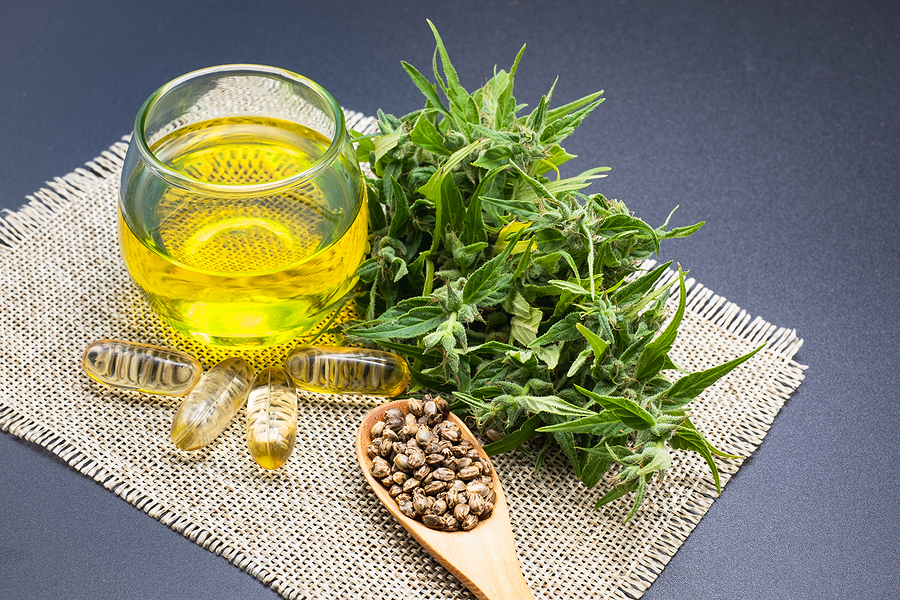 Glass Bottle With Cbd Hemp Oil And Medicine Extracted From Hemp