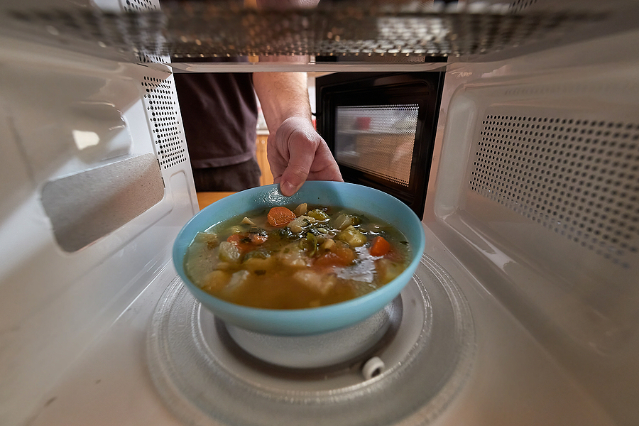 Microwave Testing Heating food in a microwave viewed from inside the back, a bowl