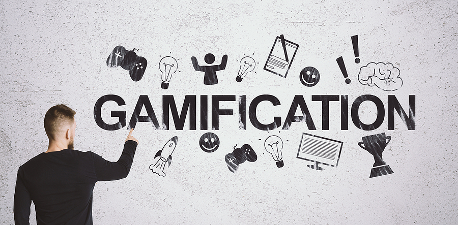 How Is Gamification Changing The Learning Landscape? Man Choosing Gamification. Icons Of Business Gamification On Wal