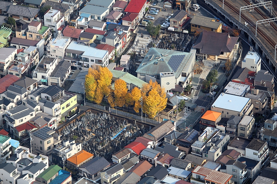 Top Reasons Why People Choose to Live in Japan Residential Neighborhood And Small Cemetery In Tokyo City, Japan