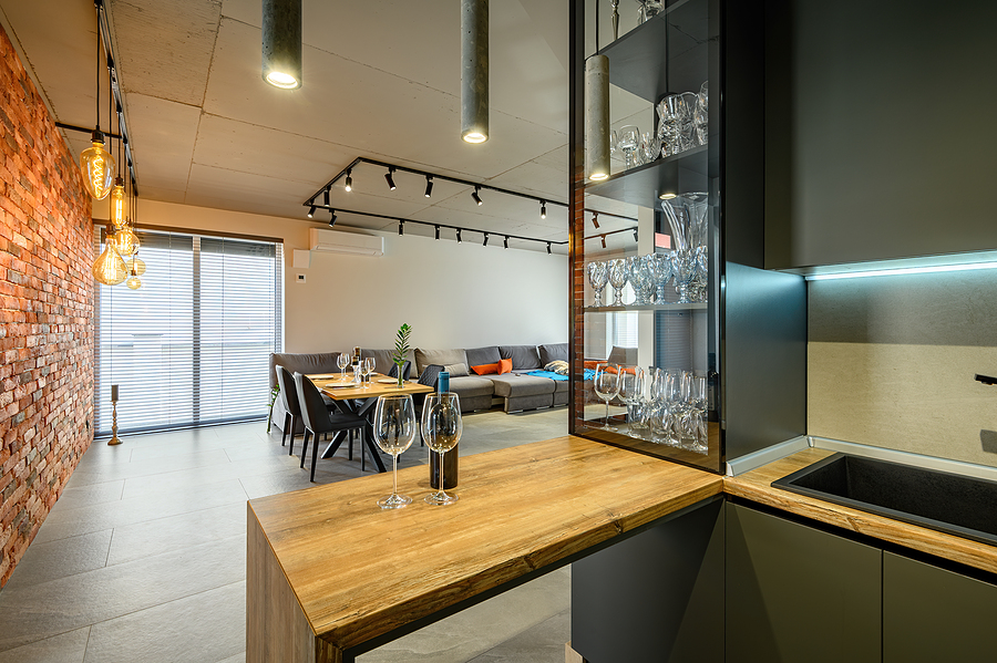 Modern luxury loft studio apartment interior with dining table i