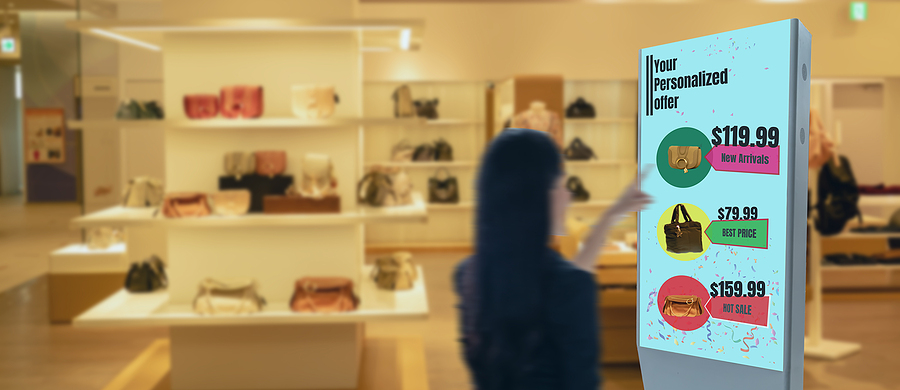 How can You Improve In-Store Marketing with Digital Signage Solutions? iot machine learning with human , object recognition which use artificial intelligence to analytic concept, it invents to prediction the customer needed with augmented reality on the digital Signage