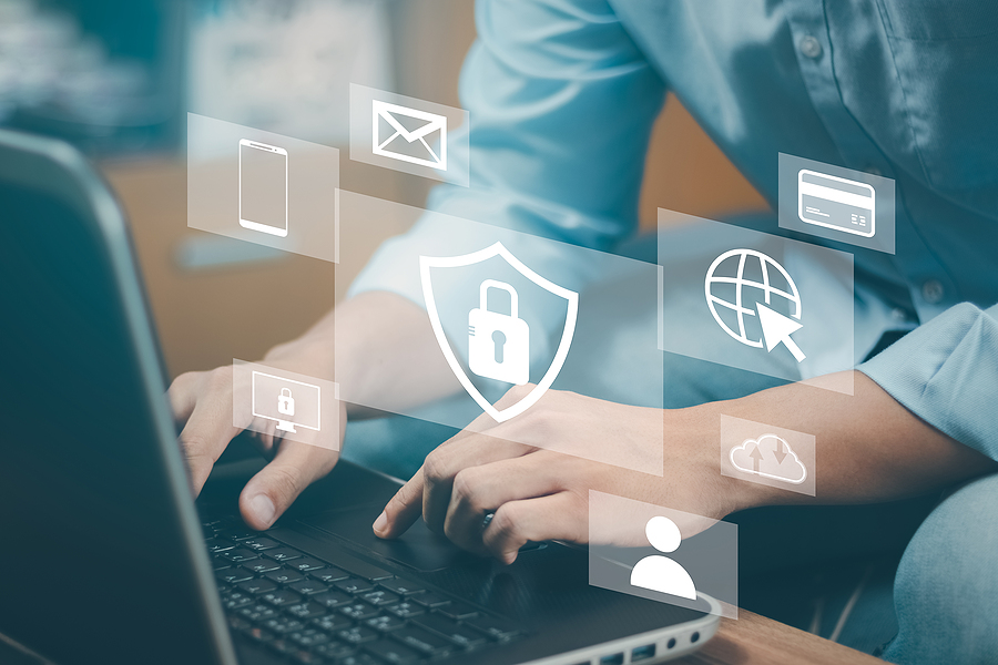 Managed IT Security Trends: Protecting Against Evolving Threats Concept of cyber security, information security and encryption, secure access to user's personal information, secure Internet access, cybersecurity.