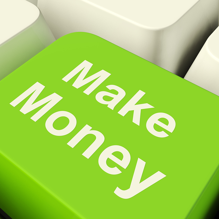 Make Money Computer Key In Green Showing Startup Business And We