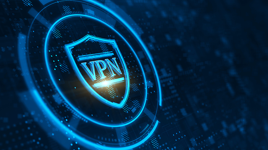 VPN on shield icon – VPN network security, internet privacy conc