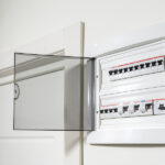 electrical panel in the apartment on a white wall. Fuse box