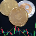 Investing in Ethereum Price and the Rise of Crypto Art Focus select and blur Golden Ethereum ETH and bitcoin group cryptocurrency symbol and stock chart candlestick on tablets. Use technology cryptocurrency blockchain. with Capital Gain, Fundamental.