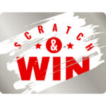 Scratch cards. Lottery square ticket with silver metallic effect and red text, win card, lucky game, winning coupon, lotto game jackpot, gambling color design mockup realistic vector isolated template