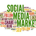 Social media marketing concept in word tag cloud on white background