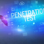 Businessman defending with umbrella from cyber attack and PENETR