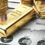 Golden Treasures: The Benefits of Investing in Gold Bars Gold bar, ingots and coins on financial report. Growth of gold on stock market concept. 3d illustration