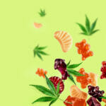 These Incredible Delta 8 Gummies Give You a Body High Colored gummies fly along with cannabis leaves. Chewing candies, gummies with CBD oil and THC. Colorful creative background, minimalism.