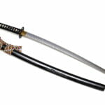 Japanese Sword Steel Fitting And Colorful Cord With Black Scabba