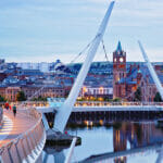 Derry, Ireland. Illuminated Peace Bridge In Derry Londonderry, C