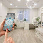 Controlling home heating temperature with a smart home, close-up on phone. Concept of a smart home and mobile application for managing smart devices at home