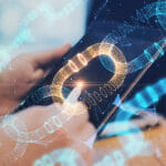 5 Benefits of Blockchain Technology Close Up Of Hands Using Digital Pad With Creative Glowing Blockc