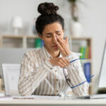 Give the gift of ‘eye care’ to your special someone Tired Lady Manager Feeling Pain Eye Strain, Rubbing Dry Irritate