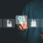 The benefits of automating business processes Automation Business Technology Concept, Person Hand Poiting Gear