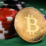 Personal Growth Through Bitcoin Gambling Challenges Bitcoin Gold Coin With Poker Chips On A Green Poker Table Agains
