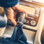 Manual Transmission Driving. Modern Car with Stick Shift Transmission.