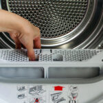 Uncover the 4 Most Common Repair Issues of Old Compact Gas Dryers A Housewife Holds A Lint Trap From A Front-loading Tumble Dryer.